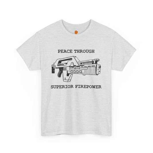 Peace Through Superior Firepower Frost Aliens Unisex Heavy Cotton Tee